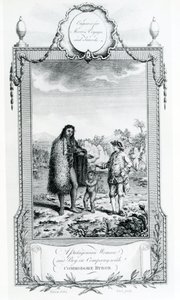 Egy patagóniai nő és fiú Commodore Byron társaságában, az illusztráció a Moores Voyages and Travelsből, 1778 alkotó: English School