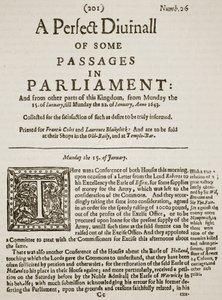 A Perfect Diurnall, az 1643-as 26. szám első oldalának fakszimile, illusztráció a Cassells Illustrated History of England című könyvéből (szépia fotó) alkotó: English School