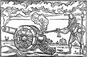 Egy Pikeman ágyút gyújt alkotó: English School