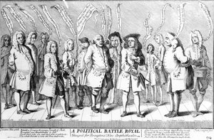 Politikai Battle Royale tervek a Broughtons New Amphitheatre számára, 1743 körül alkotó: English School