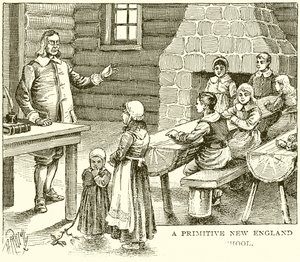 Egy primitív új-angliai iskola alkotó: English School