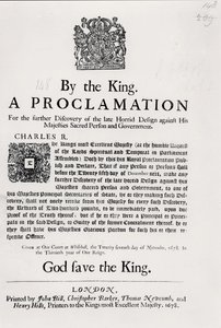 A király nyilatkozata az Őfelségei szent személye és kormánya elleni késői szörnyű terv további felfedezéséről, 1678. november 27. alkotó: English School