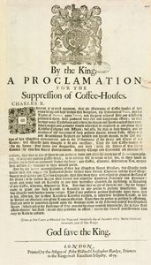 A király kiáltványa a kávéházak elnyomásáról, 1675 alkotó: English School
