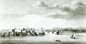 A Moro-kastély és Havanna városának kilátása a tengerről, Pierre Charles Canot metszete a brit haditengerészet egyik tisztjének rajzából, 1818 alkotó: English School