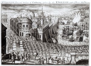 Karthágó városának és kikötőjének kilátása, az angolok a bátor Vernon admirális alatt, 1741 alkotó: English School