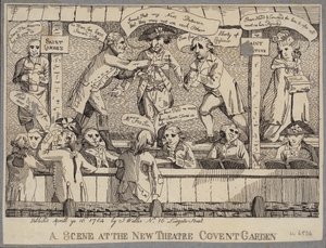 A Scene at the New Theatre, Covent Garden: szatíra, amely egy londoni Covent Gardenben tartott politikai gyűlést ábrázol. alkotó: English School