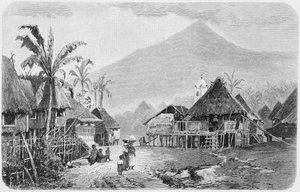 Tagal falu, Luzon a Fülöp-szigeteken, Friedrich Ratzel professzor „The History of Mankind” 1. kötetéből, 1896 (metszet) alkotó: English School