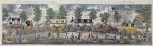 Kilátás Párizs körútjaira az új kocsikkal, 1828 (színes metszet) alkotó: English School