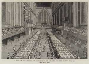 A Guildhall belsejének képe, ahogy az Lord Polgármester napján megjelent alkotó: English School