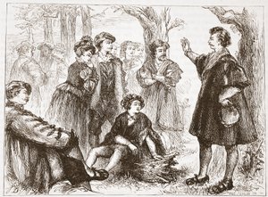 Egy wittembergi diák prédikál a hársfaréten, illusztráció a protestantizmus történetéből, James Aitken Wylie (1808-1890), pub. 1878 alkotó: English School
