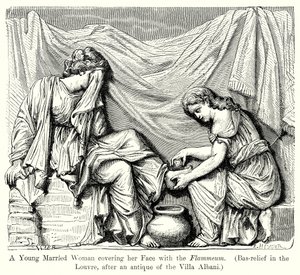 Egy fiatal férjes asszony, aki arcát lángossal borítja be. (Bas-Relief a Louvre-ban...) (metszet) alkotó: English School