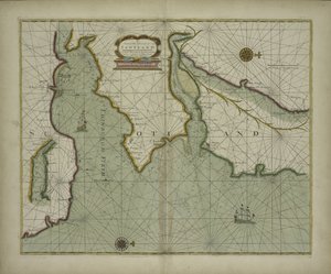 Skócia keleti partjának térképe egy tengeri atlaszból, amely a világ ismert részei legtöbb partvidékének hidrográfiai leírását tartalmazza, Samuel Thornton, 1707 (kézzel színes nyomtatás) alkotó: English School