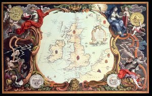 John Pine 1739-ben kiadott diagramja, amely bemutatja az angol és a spanyol flotta közötti akciók helyszíneit, valamint azokat a helyeket, ahol több spanyol hajó megsemmisült, amikor visszatértek Spanyolországba. alkotó: English School