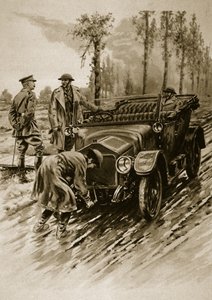 A Női Hadsereg Kiegészítő Hadtestének sofőrje beindította egy tiszti autó motorját, 1914-1919 alkotó: English School