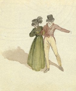 Egy pár sétál, 1825 körül (wc papíron) alkotó: English School