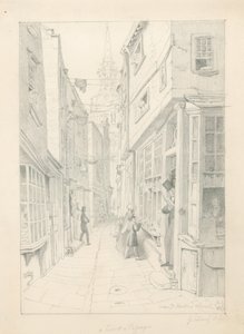 Egy udvar vagy átjáró a St Martins Church közelében, Londonban, 1828. július alkotó: English School