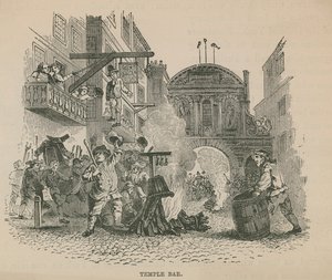 A tömeg máglyát gyújtott a Temple Bar előtt alkotó: English School