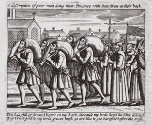 Szegény férfiak leírása, akik szívószálukkal a hátukon végzik a bűnbánatot, John Foxe illusztrációja a Cselekedetek és emlékművekből, kilencedik kiadás, kocsma. 1684 alkotó: English School
