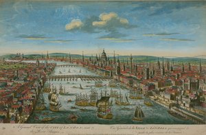 London városának általános képe, a Temze folyó mellett alkotó: English School