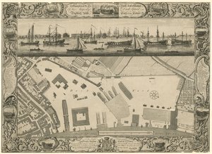 A Deptford-i Őfelsége Dock Yard geometriai terve és északkeleti domborzata a város egy részével