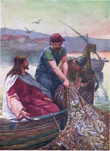 Egy nagy halraj, a Thomas Nelson által kiadott The Bible Picture Book-ból, 1950 körül (színes litográfia). alkotó: English School