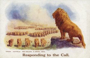 Ein Löwe und sein Rudel als Großbritannien und ihr Empire im Krieg