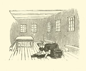 Egy szobalány súrolja a padlót (fametszet) alkotó: English School