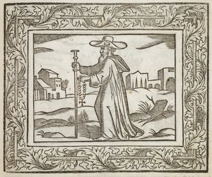 Férfi bottal és feszülettel, illusztráció a „Minerva Britannából...”, Henry Peacham, the Younger alkotó: English School