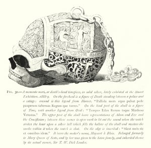Egy memento mori, vagyis halálfejes óra, tömör ezüstben, a közelmúltban a Stuart-kiállításon alkotó: English School