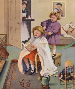 Pajkos borbély (színes litográfia) alkotó: English School