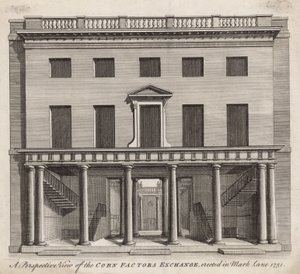 A Mark Lane 1751-ben felállított Corn Factors Exchange perspektivikus képe alkotó: English School