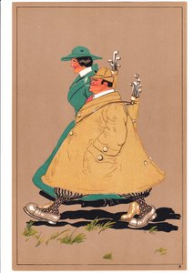 Két golfozó képmása komikus és humoros testtartásban, 1920 körül alkotó: English School
