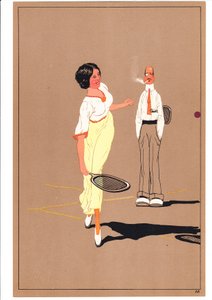 Két teniszező lenyomata komikus és humoros testtartásban, 1920 körül alkotó: English School