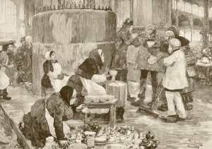 A soup kitchen in Paris in the 1800s (litho) alkotó: English School