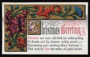 Egy vers virágos tekercs mintával, karácsonyi üdvözlőlap. (chromolitho) alkotó: English School