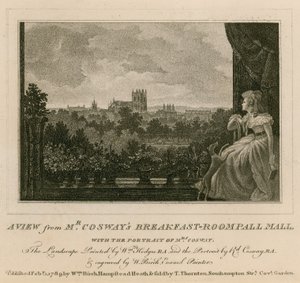 Kilátás Mrs. Cosways reggelizőterméből, a Pall Mallból, Mrs. Cosway portréjával alkotó: English School