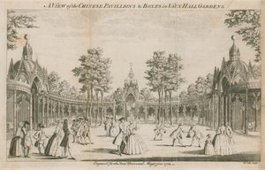 Kilátás a londoni Vauxhall Gardens kínai pavilonjaira és dobozaira alkotó: English School