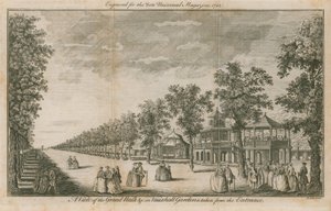 Kilátás a londoni Vauxhall Gardens Grand Walkra, a bejárattól alkotó: English School