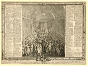 Kilátás a Peers-házról, a királyról a trónján ülve, a Commonsról, aki részt vesz az ülés végén 17412