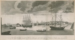 Kilátás a Temze folyóra London felé, a Lord Ligoniers Headről a Fishers Lane-ben, Greenwichben alkotó: English School
