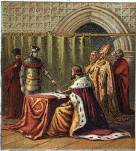 II. Richárd angol király (1367-1400) lemondását 1399-ben unokatestvére, Henrik (IV. Henrik angol) javára alkotó: English School