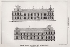 Akademische Gebäude, Nottingham, dritter prämierter Entwurf (Stich) von English School