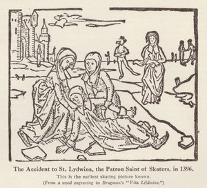 Baleset Szent Lydvinával, a korcsolyázók védőszentjével 1396-ban (litho) alkotó: English School