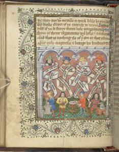 Add hozzá 10302 fol.32v Geber alkimisták (i.sz. 800 vagy 900), Arnold of Villanova, Rhasis és Hermes Trismegistus, Thomas Norton „The Ordinal of Alchemy” című művéből, 1477 körül (vellum) alkotó: English School