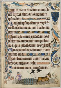 Hozzáadás. 42130 fol.171 Harrowing, a „Luttrell Zsoltárból”, 1325-35 körül (vellum) alkotó: English School