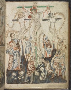 Hozzáadás. 47682, f.32, A keresztre feszítés, Holkham Bible Picture Bookból, 1320-30 körül (vellum) alkotó: English School