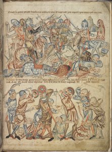 Add hozzá 47682 f.40 A bannockburni csatában harcoló társak és közemberek a „Holkham Bible”-ből, 1320-30 körül (vellum) alkotó: English School