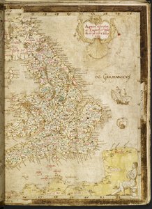 Hozzáadás. 62540, ff.3v-4, Nagy-Britannia és Írország térképe, a „Nowell-Burghley Atlas”-ból, Nagy-Britannia részlete, 1564 körül (vellum) alkotó: English School