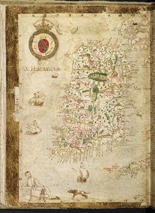 Hozzáadás. 62540, ff.3v-4, Nagy-Britannia és Írország térképe, a „Nowell-Burghley Atlas”-ból, Írország részlete, 1564 körül (vellum) alkotó: English School