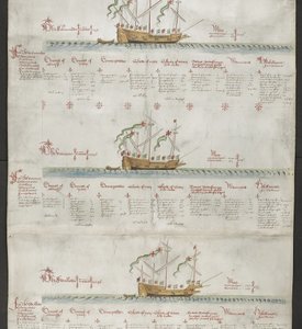 Add hozzá az MS 22047 f.4r The Unicorn és The Swallow című gályarakot a „The Anthony Roll”-ból alkotó: English School